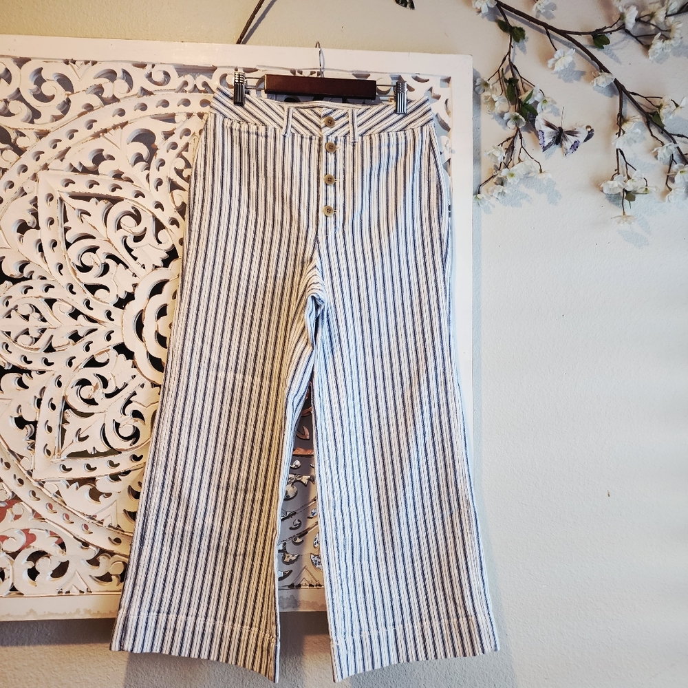 MADEWELL Emmett Wide-Leg Crop Pants in Stripe: Button-Front SZ 27 - Picture 5 of 15